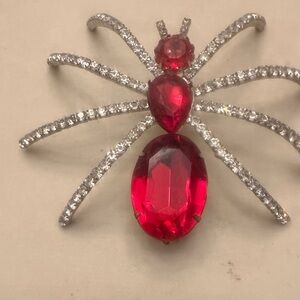 Elegant Red and Silver Spider Brooch